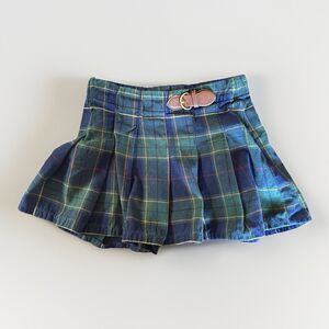 Hope And Henry Girl Size 7 Organic Pleated Buckle Skirt Navy Schoolgirl Plaid